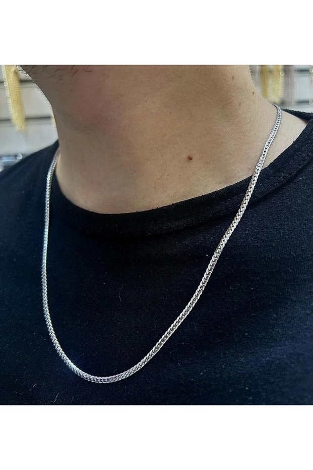 Steel Silver Color Cobra Chain Women's Men's Set of 2