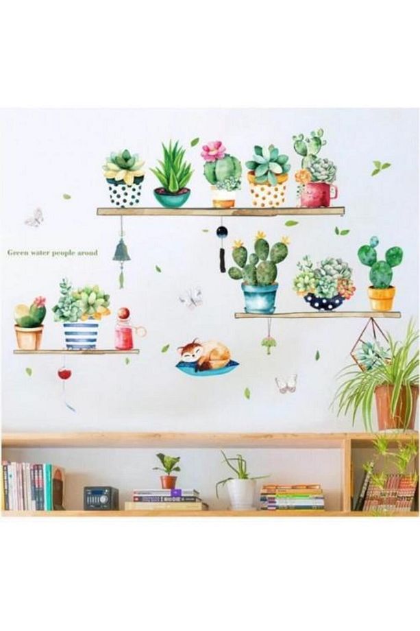 Saksı Çiçek Yeşil Bitkiler Duvar Sticker Çocuk Odaları Oturma Odası Mutfak Duvar Çıkartması - 3