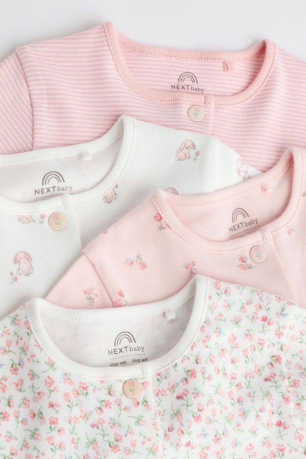 % 100 Pamuklu Pembe Çiçek Desenli 4’lü Tulum Set - 4