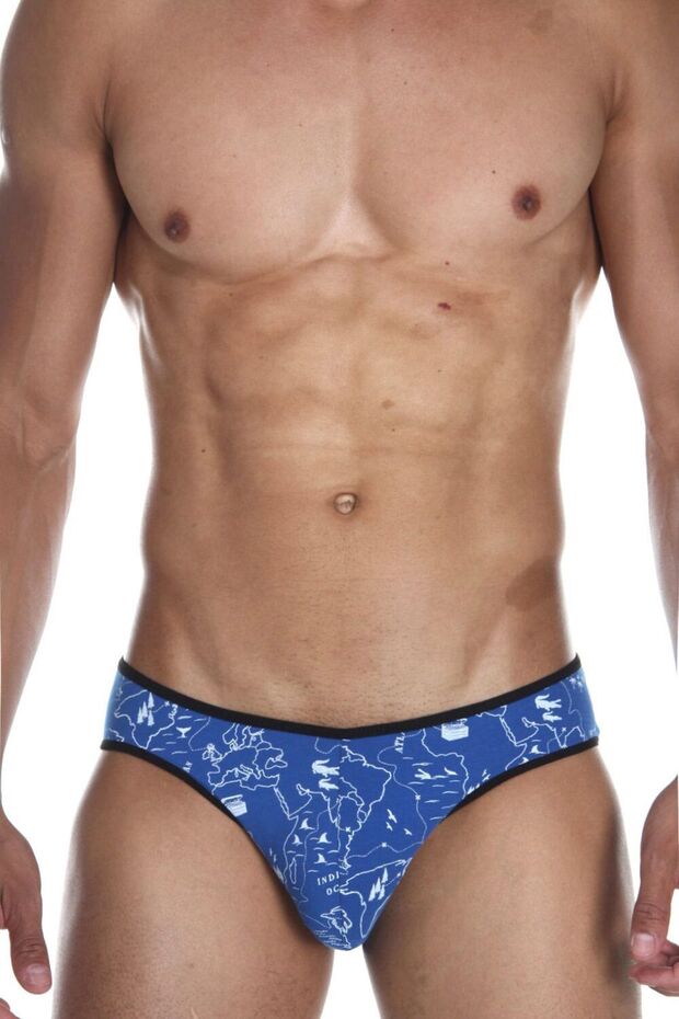 Men's Lycra Blue Slip with Map Pattern