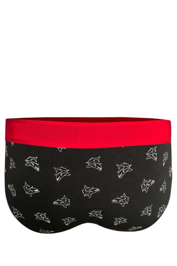 Men's Shark Patterned Black Cotton Slip - 2