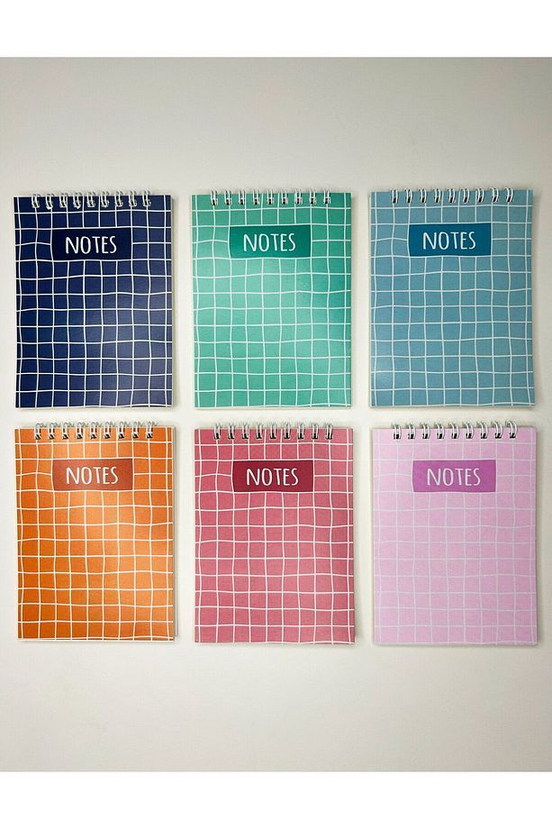 6'lı Defter Seti 10x13,5 cm Kareli Defter 40 Yaprak Üstten Spiralli Cep Defteri - 2