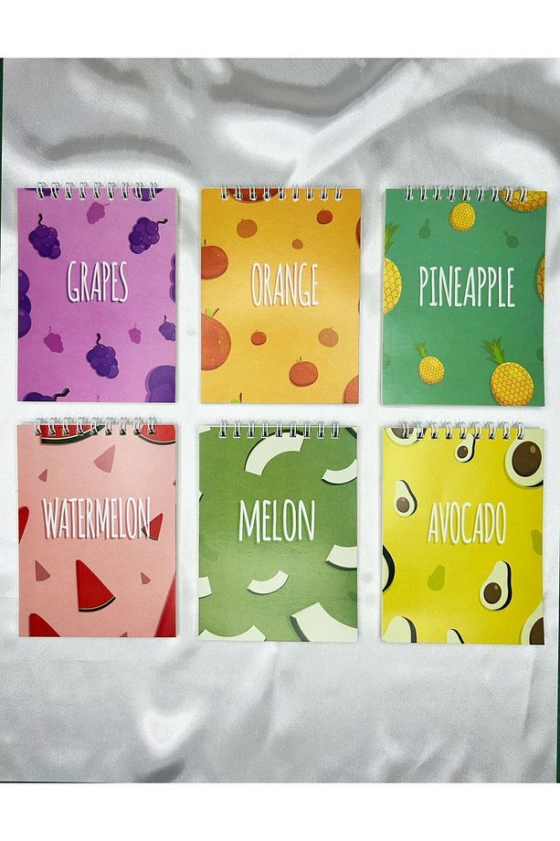 6'lı Defter Seti 10x13,5 cm Çizgisiz Defter 40 Yaprak Üstten Spiralli Cep Defteri Meyveler - 2