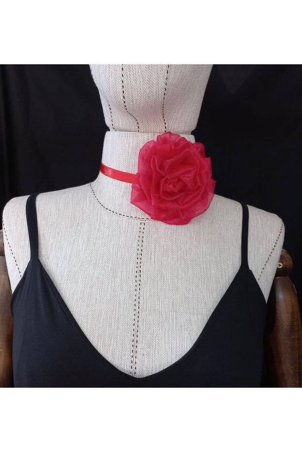 Beena Handmade Organza Flower Neck Tie Red