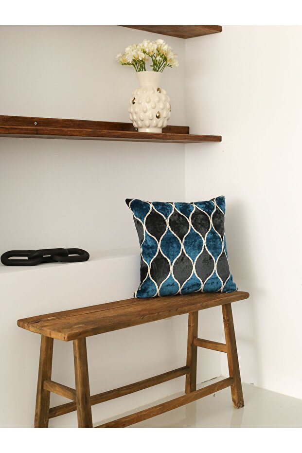 Silk Velvet Ikat Cushion Cover Decorative Handmade Luxurious and Stylish Design Cushion Cover Blue