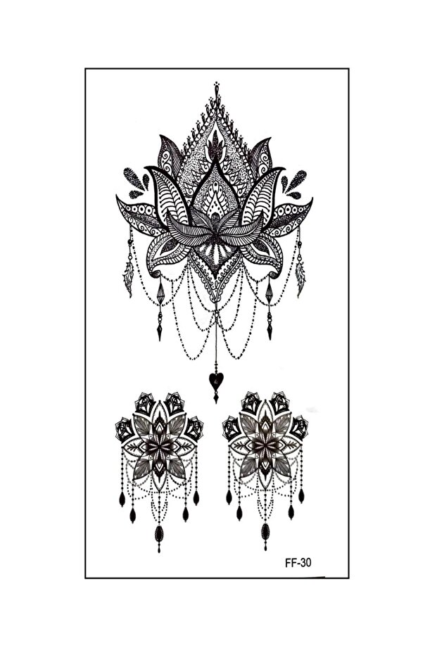 LOTUS ÇİÇEKLERİ SIRT GÖĞÜS KOL BACAK VUCUT İÇİN GEÇİCİ DÖVME - 3