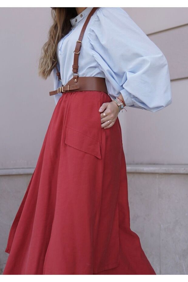 Kargo Cepli Kırmızı Etek - 4