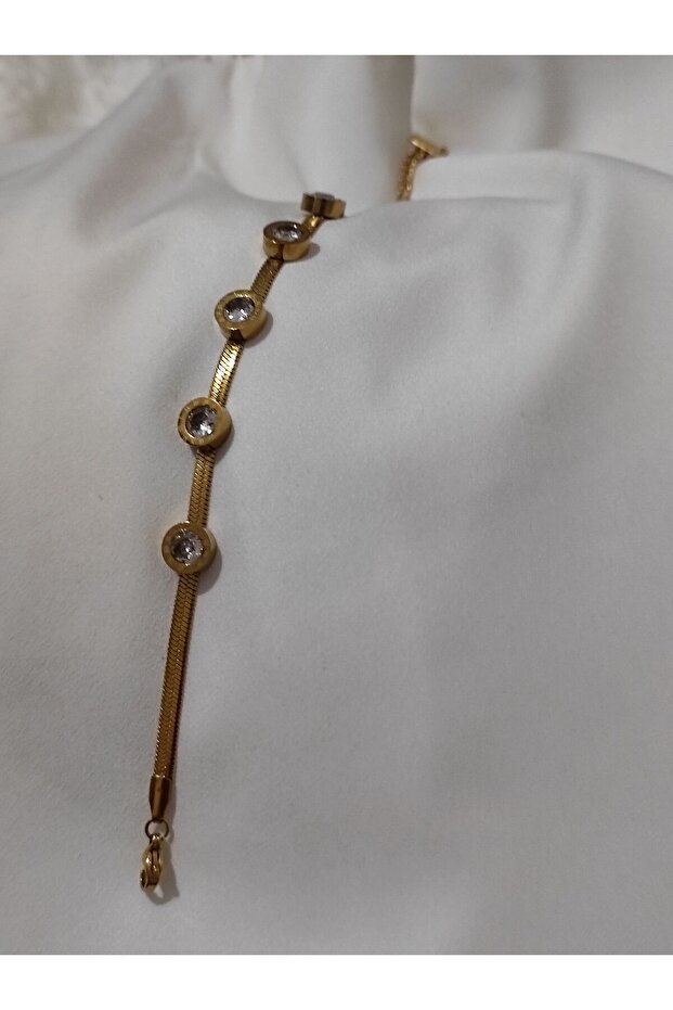 Steel Italian Crushed Stone Design Gold Color Bracelet
