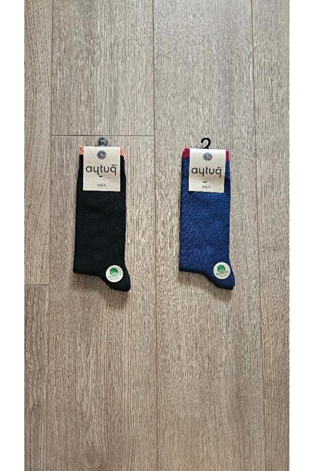 AYTUĞ Winter Group 2 Pairs Men's Double Layer Cotton (Black-Indigo) Men's Socks - 22410