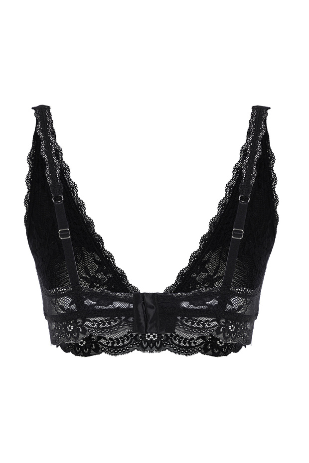 Siyah Dantelli Balensiz Kapsız Kalın Askılı Bralette Örme Sütyen THMAW23SU00107 - 10