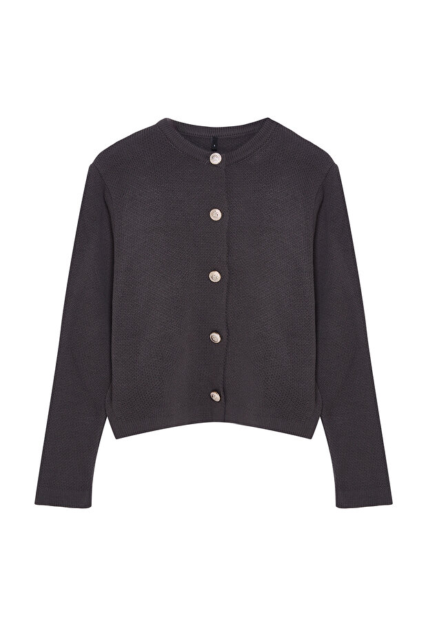 Kardigan z dzianiny antracytowej - wygląd kurtki, Twoaw24Hi00090 - 6