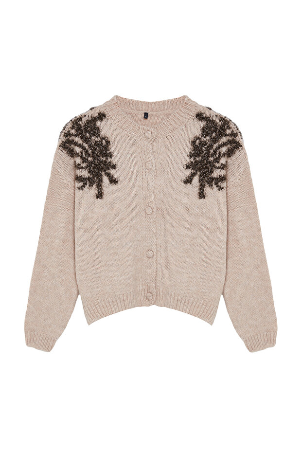 Бежевий м'який светр з вишивкою з блискітками TWOAW25HI00005 - 6