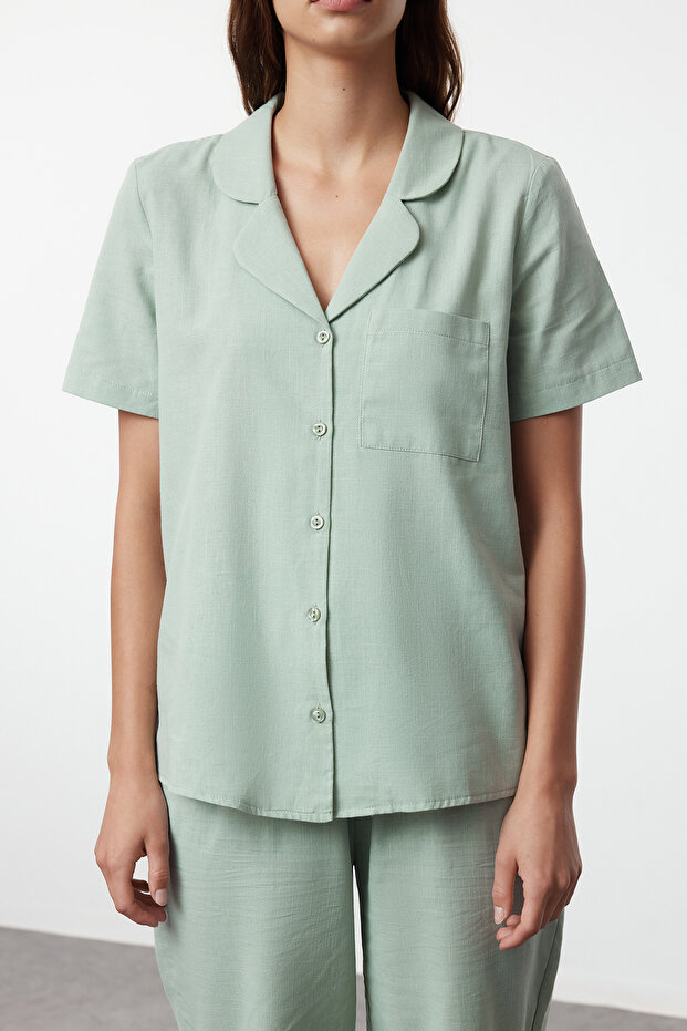 Mint Pamuklu Dokuma Pijama Takımı THMSS24PT00401 - 3