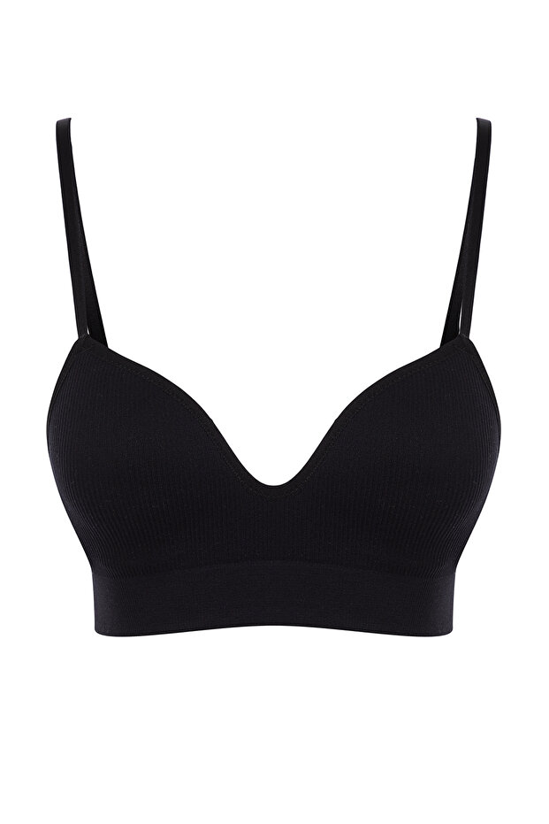 Siyah Seamless/Dikişsiz İp Askılı Dolgusuz Balensiz Kaplı Bralette Örme Sütyen THMAW22SU0043 - 7