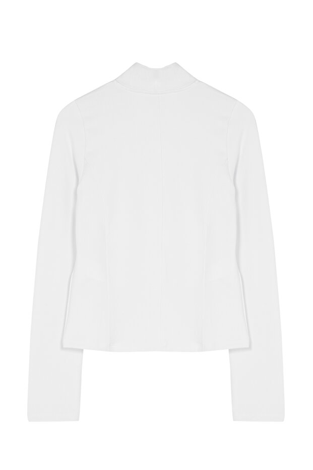 Biała dopasowana sportowa kurtka/bluza z dzianiny z rozpinanym kołnierzem i stójką Twoaw23Bz00592 - 7