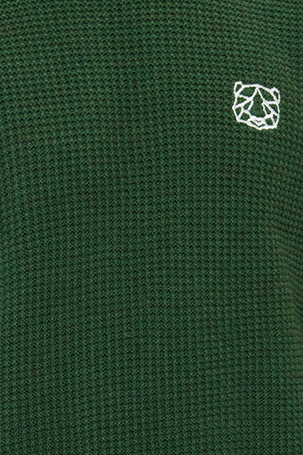 Haki Oversize Bisiklet Yaka Dokulu Triko Kazak TMNAW24KZ00032 - 4
