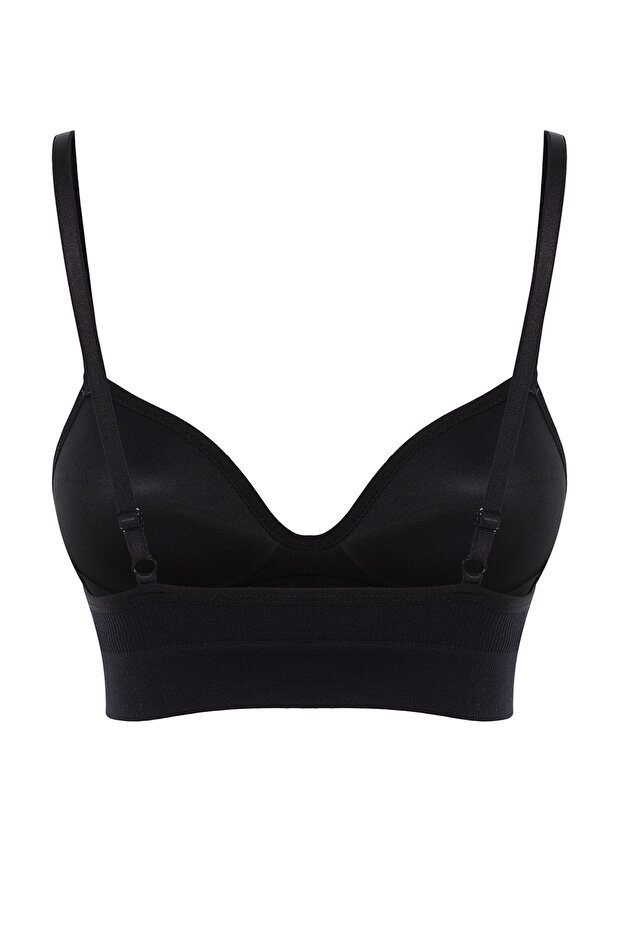 Siyah Seamless/Dikişsiz İp Askılı Dolgusuz Balensiz Kaplı Bralette Örme Sütyen THMAW22SU0043 - 8