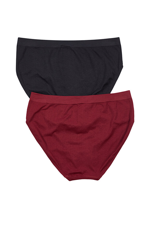 Siyah-Bordo 2'li Paket Seamless/Dikişsiz Hipster Örme Külot THMAW22KU0013 - 9