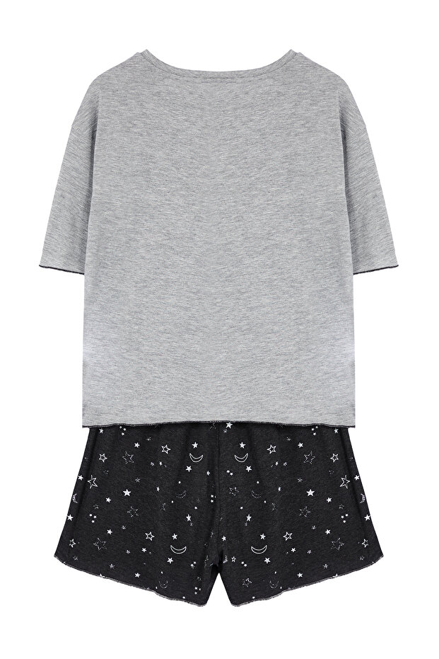 Szary melanż Galaxy Wzorzyste Dziecięce Overlockowe Szorty Dzianinowe Piżamy Zestaw Thmss24Pt00203 - 7
