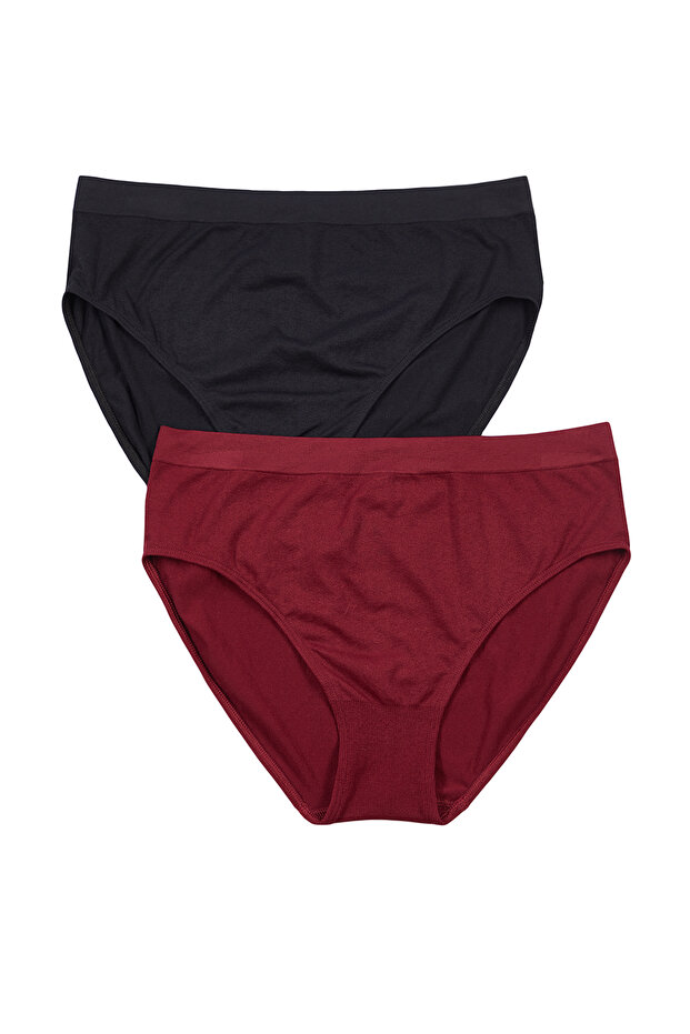 Siyah-Bordo 2'li Paket Seamless/Dikişsiz Hipster Örme Külot THMAW22KU0013 - 8