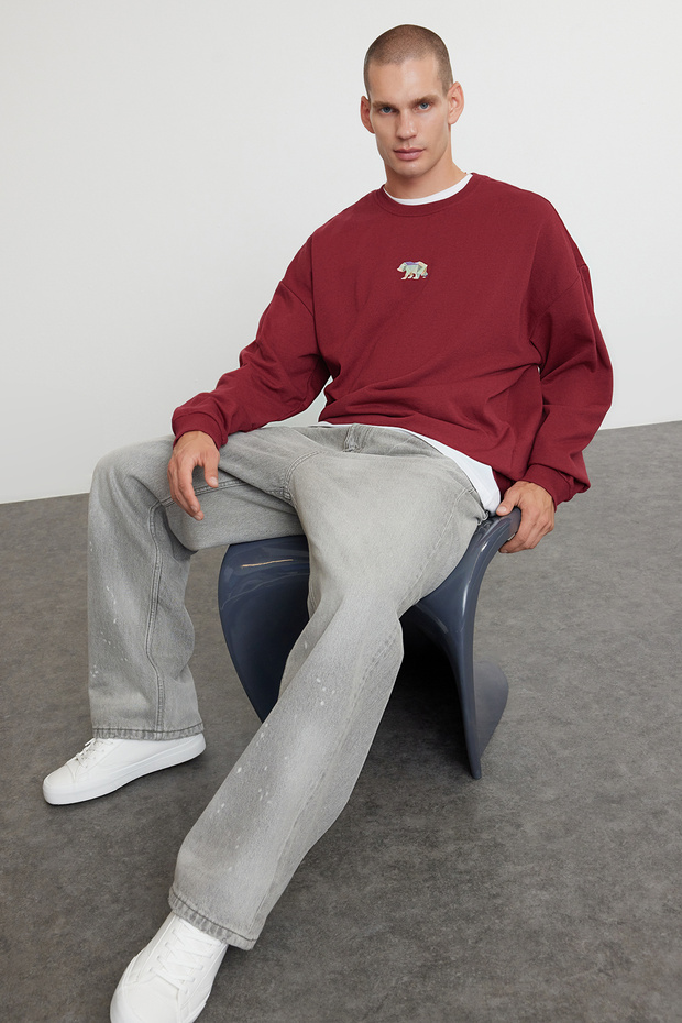 Bordo İçi Polar/Sıcak Tutan Oversize Fit Sweatshirt TMNAW23SW00191 - 2