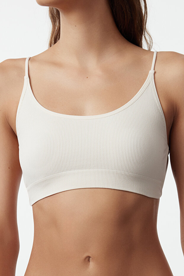 Taş Seamless/Dikişsiz İp Askılı Sırt Detaylı Balensiz Kapsız Bralette Örme Sütyen THMAW23SU00130 - 3