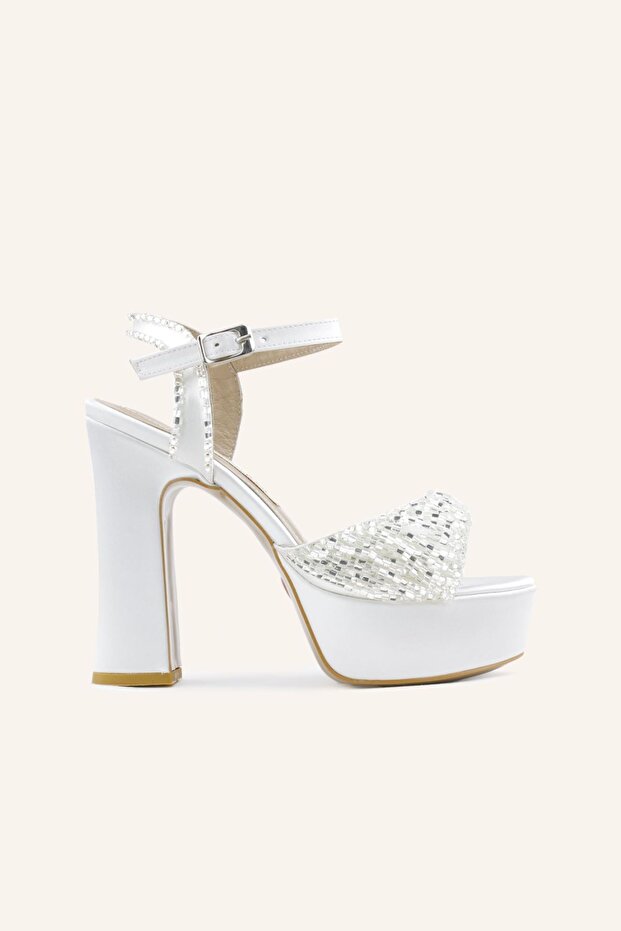 Beige Satin Brice Platform Heeled Shoes