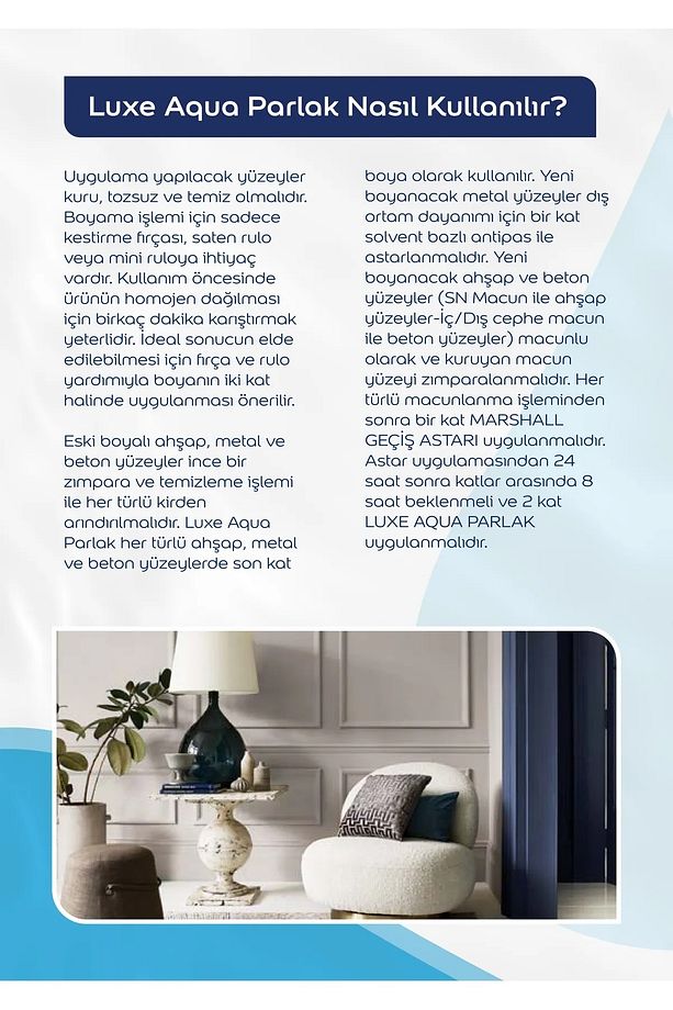 Luxe Aqua Parlak Su Bazlı Akrilik Dönüşüm Boyası 2,5 Lt Ahşap Ve Metal Boya Seti Zımpara Rulo Fırça - 5