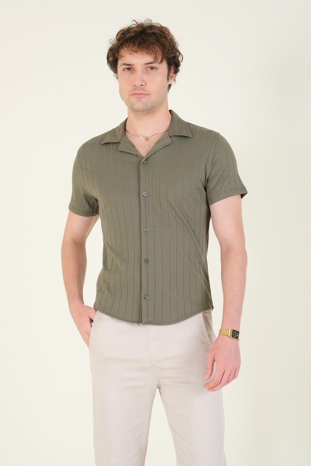 Men's Shirt Collar Collar Cotton Jersey , Khaki