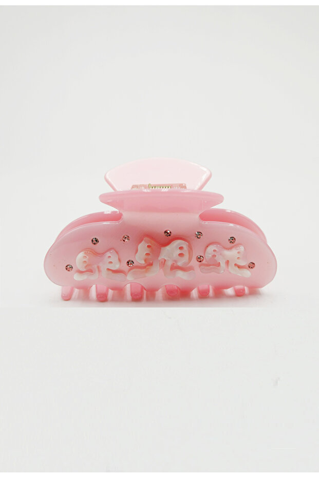 Pink Bow Ribbon Special Rhinestoned Tight Hair Clip, Quality 8 Cm Bone Latch Buckle