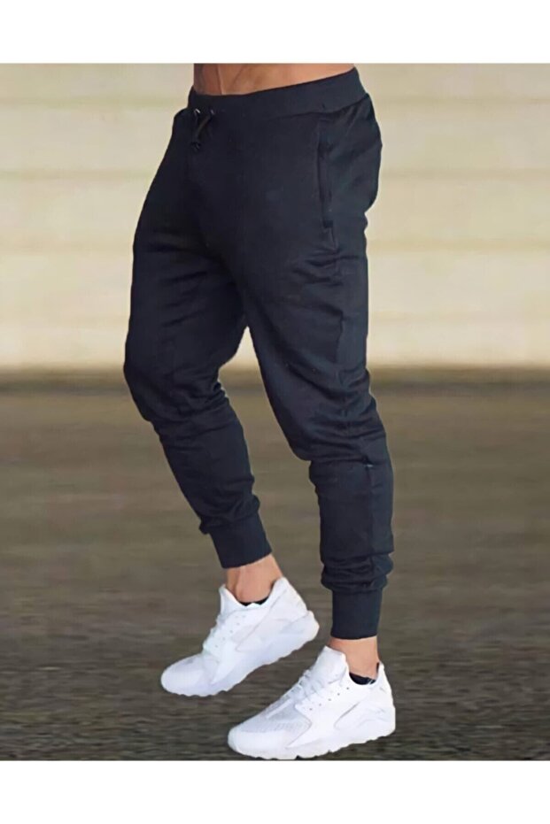 Unisex Black 2 Thread Ribbed Sweatpants