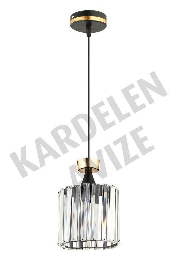Siyah Tekli Sarkıt Sarı Şeritli Kristal  Taşlı Aşağı Bakan Lüks Avize - 6
