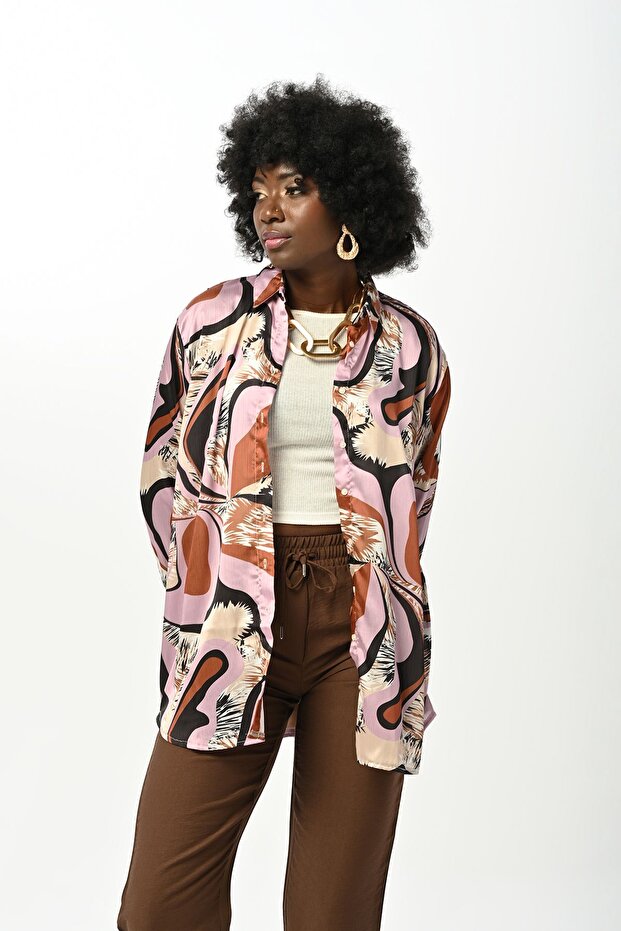 Patterned Oversize Women's Shirt