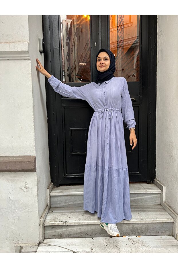 Beli Tünelli Düğmeli Elbise - 5