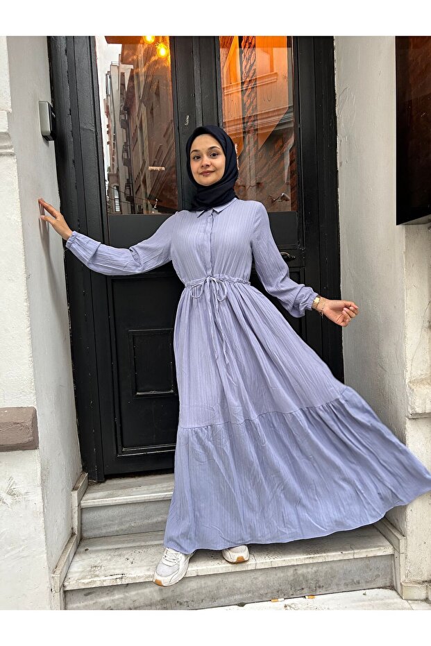 Beli Tünelli Düğmeli Elbise - 1