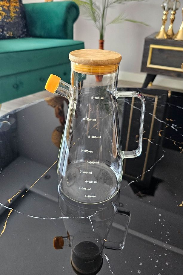 Bambu Kapaklı Kulplu 900 ml 3 lü Borosikat Yağdanlık Seti | Masterchef Yağdanlık Set| Cam Yağdanlık - 5