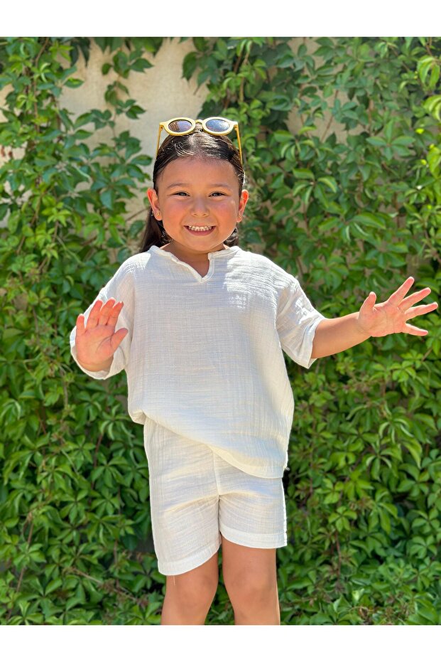 Beige Girl Boy Baby Child Muslin Bottom Top Set