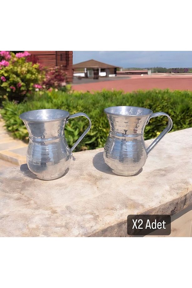 Bakır Görünümlü Alüminyum Kulplu Bardak Su&Ayran Bardağı Kulplu Bardak Kupa Bardak 2 Adet - 1