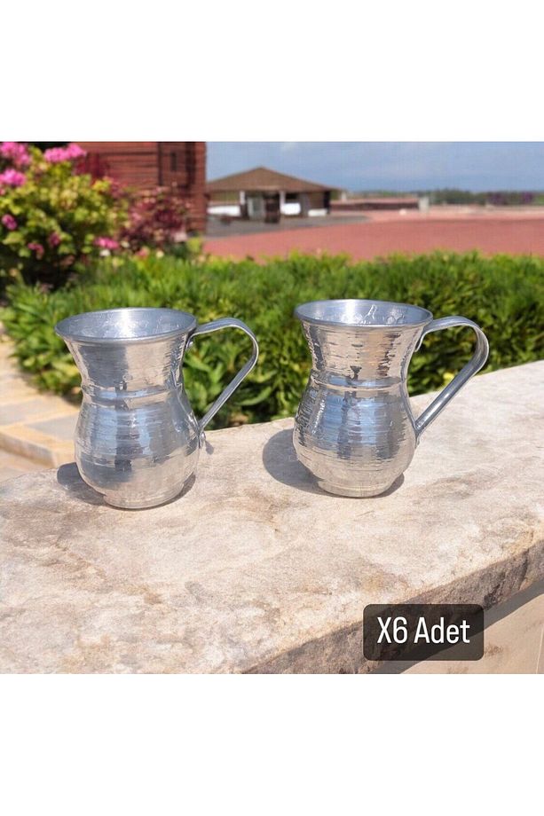 Bakır Görünümlü Alüminyum Kulplu Bardak Su&Ayran Bardağı Kulplu Bardak Kupa Bardak 6 Adet - 1