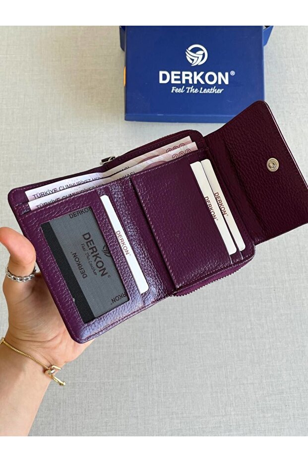 Nova Hakiki Deri Kadın Cüzdanı Mor - 4