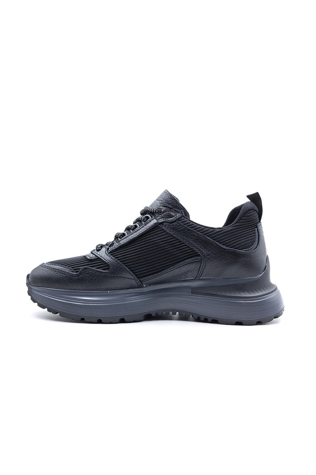 Hakiki Deri Ve Tekstil Kalın Taban Yüksek Taban Erkek Konfor Şık Spor Sneaker Ayakkabı - 3