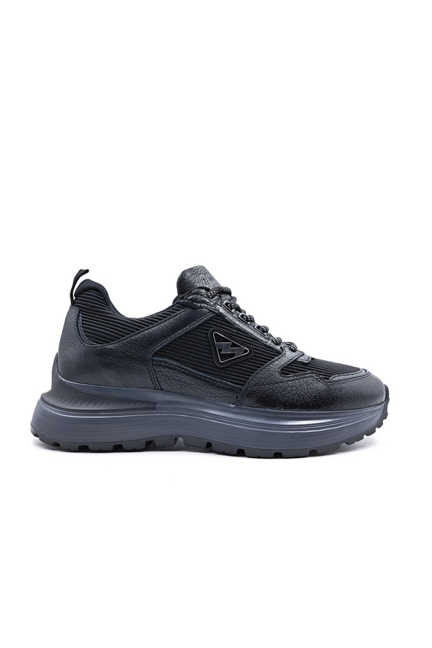 Hakiki Deri Ve Tekstil Kalın Taban Yüksek Taban Erkek Konfor Şık Spor Sneaker Ayakkabı - 1