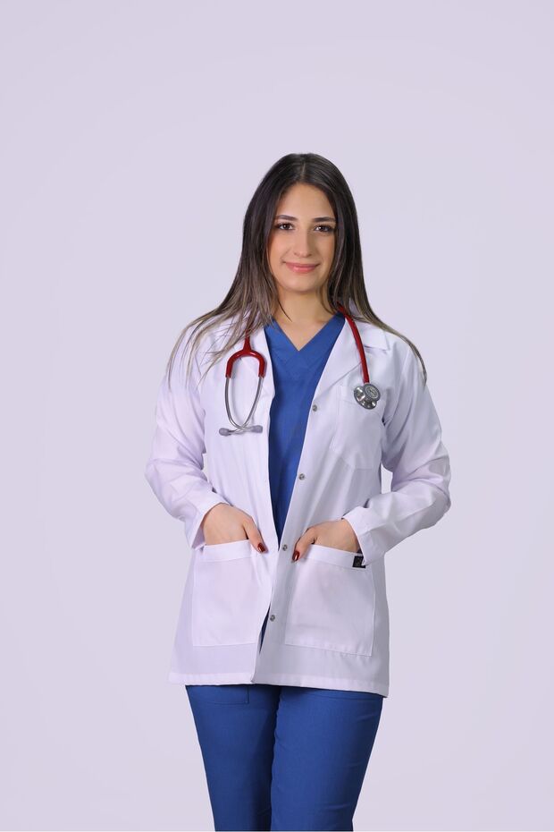 Women's Long Sleeve Classic Collar Medical Apron Doctor Nurse Ezcacı Teacher Apron Thin Fabric