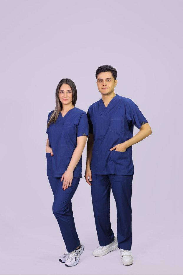 Unisex Light Navy Blue Classic Leg Doctor Nurse Jersey Medical Jersey Surgical Suit Thin Fabric