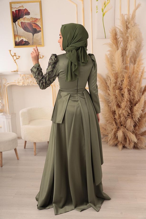 YILDIZ ABİYE BELDEN AÇILMALI TEK KOLU VE ÖNÜ TAŞ DETAYLI TESETTÜR ABİYE K18085 - 8