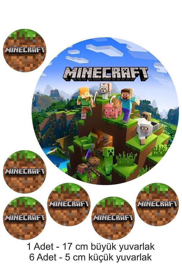 Minecraft 7 Adet A4 Yenilebilir Süsü Pasta Kurabiye Şeker Hamuru Kağıt Baskısı - 1