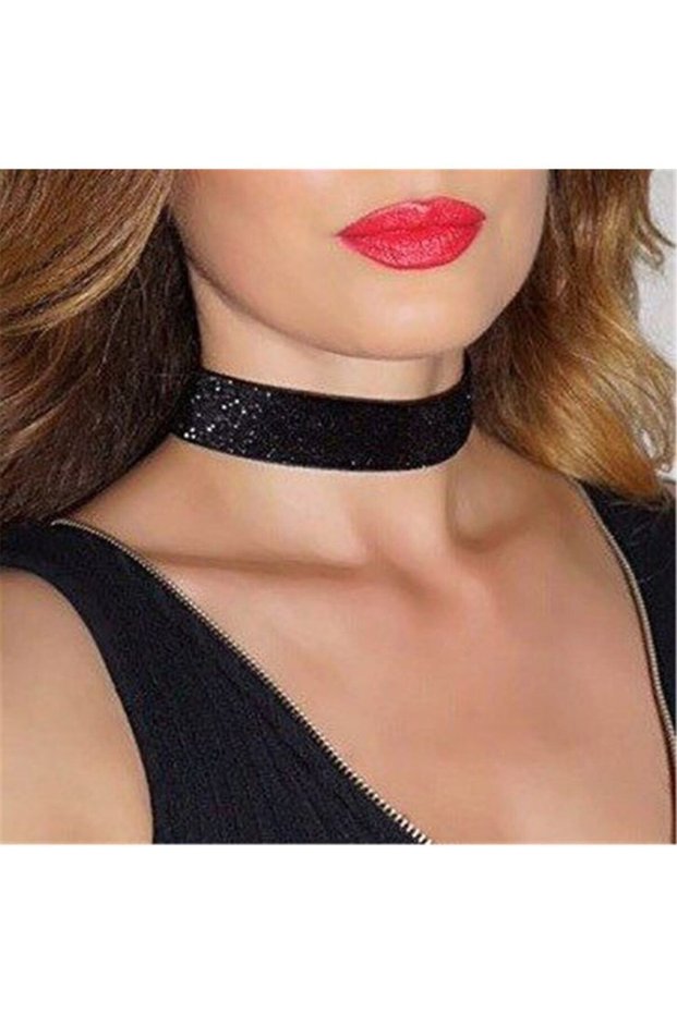 2 cm Siyah Simli Choker Kolye
