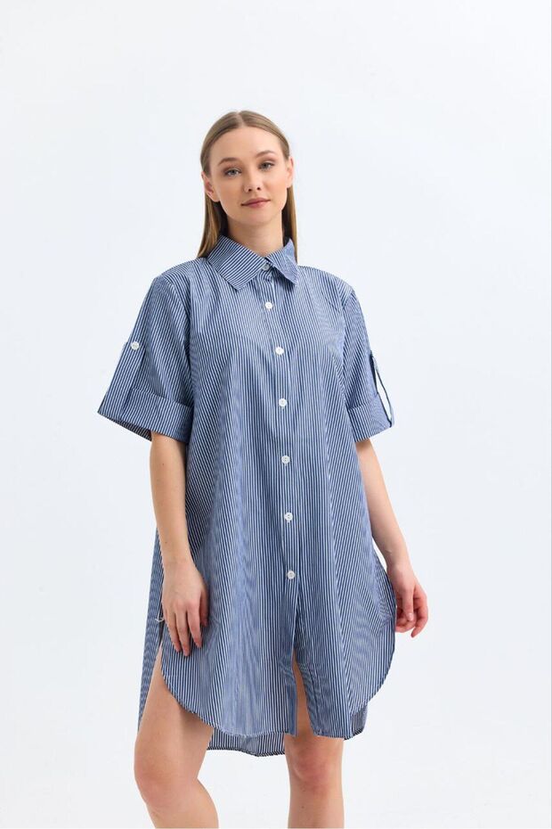 قميص طويل مخطط من الخلف - 4