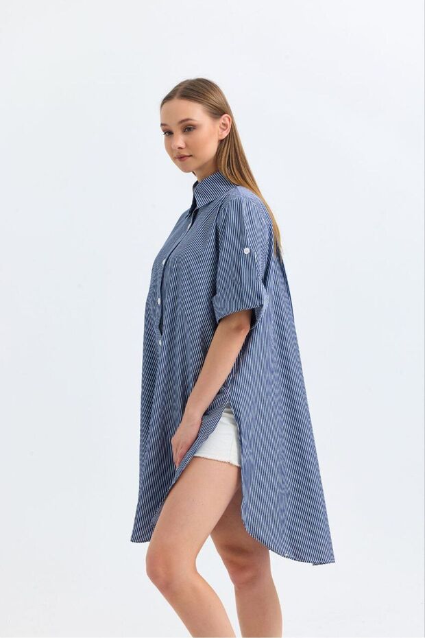 قميص طويل مخطط من الخلف - 5