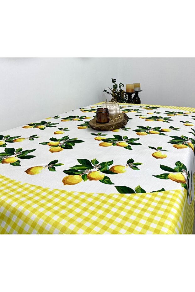 مفرش طاولة دائري منقوش بالليمون - 3